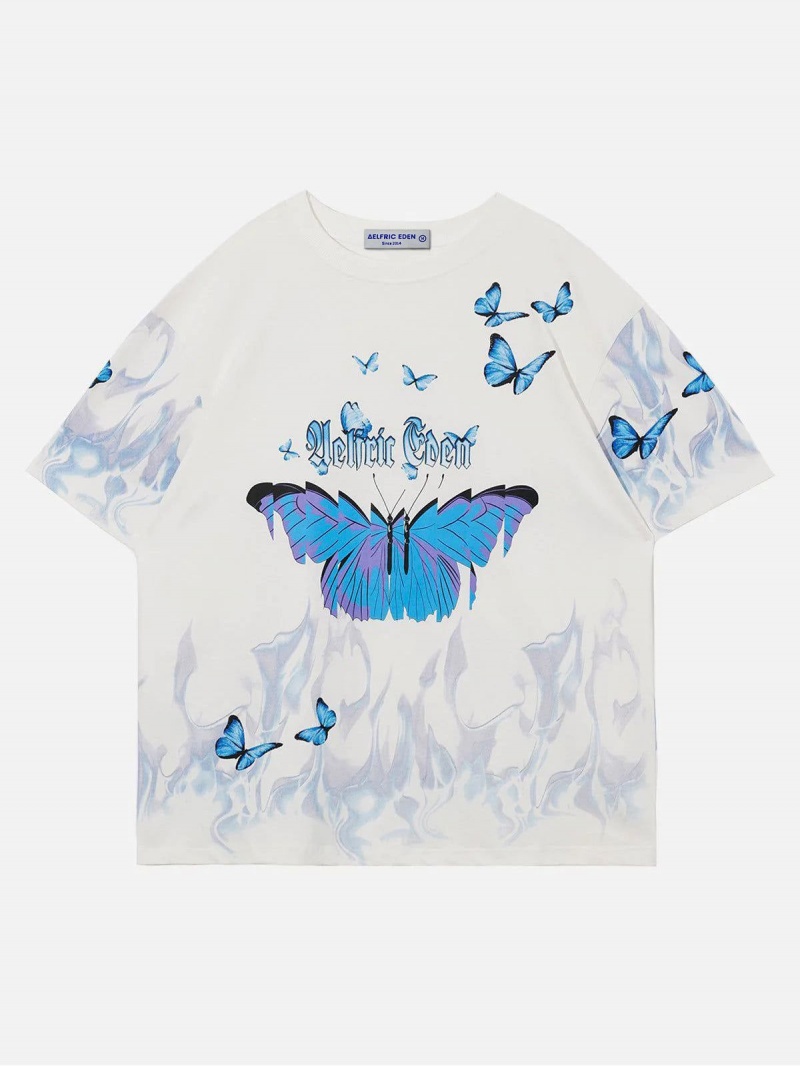 Noir  T Shirts Aelfric Eden Blue Flame Butterfly Tee - WCX-1008422